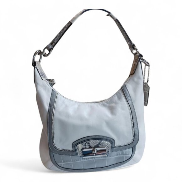 Coach Y2K Kristin Tote Bag: Ivory Leather & Gray Croc Embossed Hobo Bag - Picture 1 of 10
